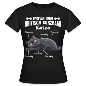Britisch Kurzhaar BAUPLAN EINER BRITISCH KURZHAAR - Frauen T-Shirt - Schwarz - Vorne - AI Model Female 172 dark (172cm)