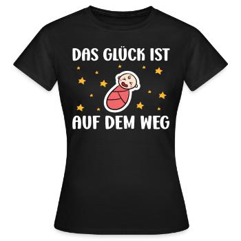 Werdende Mütter DAS GLÜCK IST AUF DEM WEG - Frauen T-Shirt - Schwarz - Vorne - AI Model Female 172 dark (172cm)