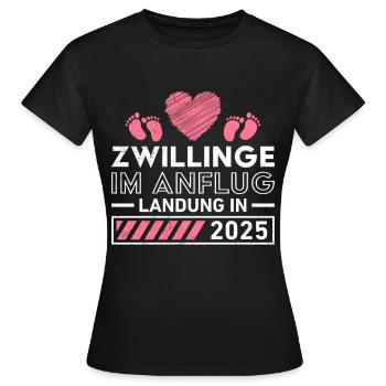 ZWILLINGE IM ANFLUG LANDUNG 2025 Schwangerschaft - Frauen T-Shirt - Schwarz - Vorne - AI Model Female 172 dark (172cm)