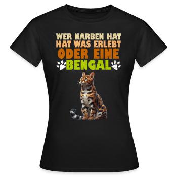 Bengalkatze WER NARBEN HAT HAT WAS ERLEBT ODER - Frauen T-Shirt - Schwarz - Vorne - AI Model Female 172 dark (172cm)