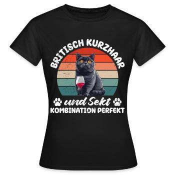 BRITISCH KURZHAAR UND SEKT KOMBINATION PERFEKT - Frauen T-Shirt - Schwarz - Vorne - AI Model Female 172 dark (172cm)