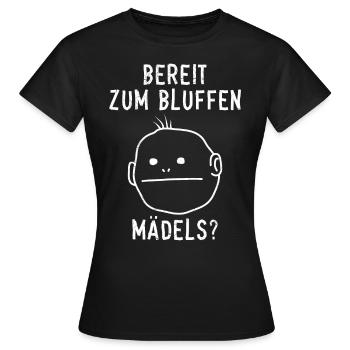 Poker Player READY TO BLUFF, GIRLS? Funny - Women's T-Shirt - black - Front - AI Model Female 172 dark (172cm)