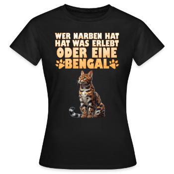Bengalkatze WER NARBEN HAT HAT WAS ERLEBT ODER - Frauen T-Shirt - Schwarz - Vorne - AI Model Female 172 dark (172cm)