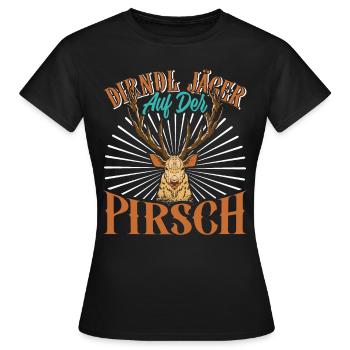 DIRNDL JÄGER AUF DER PIRSCH Lederhosen Herren - Frauen T-Shirt - Schwarz - Vorne - AI Model Female 172 dark (172cm)