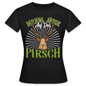 DIRNDL JÄGER AUF DER PIRSCH Lederhosen Herren - Frauen T-Shirt - Schwarz - Vorne - AI Model Female 172 dark (172cm)