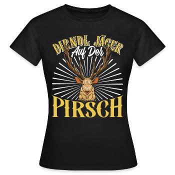 DIRNDL JÄGER AUF DER PIRSCH Lederhosen Herren - Frauen T-Shirt - Schwarz - Vorne - AI Model Female 172 dark (172cm)