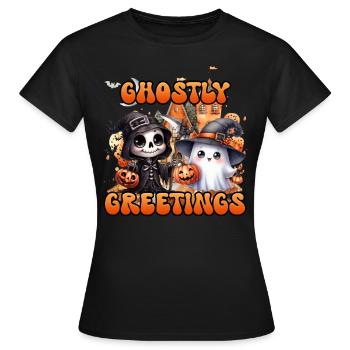 Halloween Enfants SALUTATIONS FANTOMATIQUES Drôle - T-shirt Femme - noir - Devant - AI Model Female 172 dark (172cm)