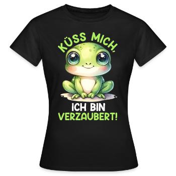Froschkostüm KÜSS MICH ICH BIN VERZAUBERT - Frauen T-Shirt - Schwarz - Vorne - AI Model Female 172 dark (172cm)