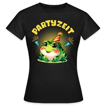 Froschkostüm PARTYZEIT Lustiges Karneval Party - Frauen T-Shirt - Schwarz - Vorne - AI Model Female 172 dark (172cm)