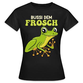 Froschkostüm BUSSI DEM FROSCH Lustiges Frosch - Frauen T-Shirt - Schwarz - Vorne - AI Model Female 172 dark (172cm)