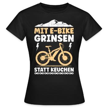 Elektro Rad MIT E-BIKE GRINSEN STATT KEUCHEN - Frauen T-Shirt - Schwarz - Vorne - AI Model Female 172 dark (172cm)