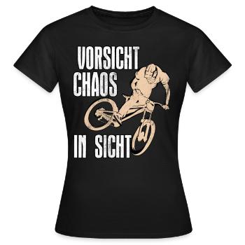 Mountainbiker VORSICHT CHAOS IN SICHT Lustiges - Frauen T-Shirt - Schwarz - Vorne - AI Model Female 172 dark (172cm)