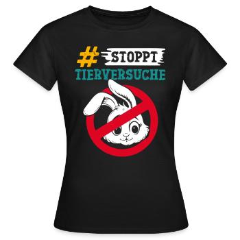Tierschutz STOPPT TIERVERSUCHE GEGEN VERSUCHE - Frauen T-Shirt - Schwarz - Vorne - AI Model Female 172 dark (172cm)