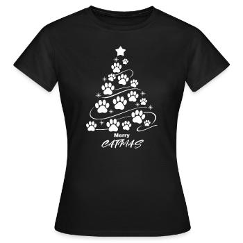 Joyeux Catmas Noël Pattes Arbre de Noël Mignon - T-shirt Femme - noir - Devant - AI Model Female 172 dark (172cm)