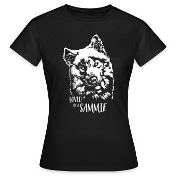 Aimé par un Sammie Dogs Samoyède Chien Dicton - T-shirt Femme - noir - Devant - AI Model Female 172 dark (172cm)