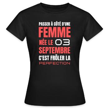 Anniversaire pour femme née le 3 septembre - T-shirt Femme - noir - Devant - AI Model Female 172 dark (172cm)