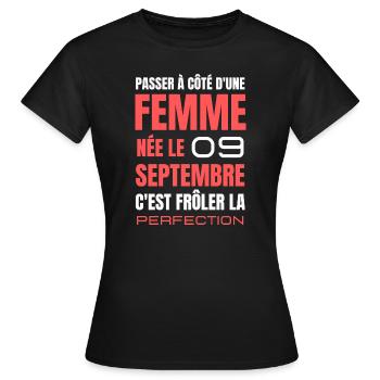 Anniversaire pour femme née le 9 septembre - T-shirt Femme - noir - Devant - AI Model Female 172 dark (172cm)