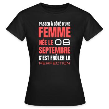 Anniversaire pour femme née le 8 septembre - T-shirt Femme - noir - Devant - AI Model Female 172 dark (172cm)