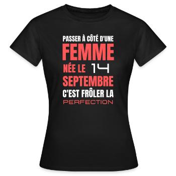 Anniversaire pour femme née le 14 septembre - T-shirt Femme - noir - Devant - AI Model Female 172 dark (172cm)