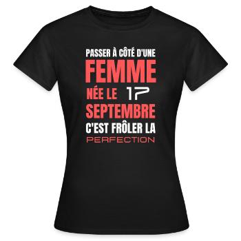 Anniversaire pour femme née le 17 septembre - T-shirt Femme - noir - Devant - AI Model Female 172 dark (172cm)