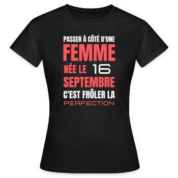 Anniversaire pour femme née le 16 septembre - T-shirt Femme - noir - Devant - AI Model Female 172 dark (172cm)