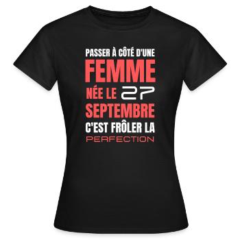 Anniversaire pour femme née le 27 septembre - T-shirt Femme - noir - Devant - AI Model Female 172 dark (172cm)