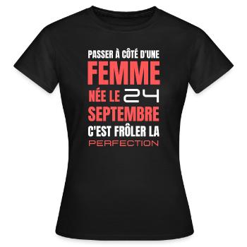 Anniversaire pour femme née le 24 septembre - T-shirt Femme - noir - Devant - AI Model Female 172 dark (172cm)