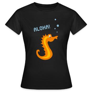 Unterwasser Comicfigur Seepferd - Frauen T-Shirt - Schwarz - Vorne - AI Model Female 172 dark (172cm)