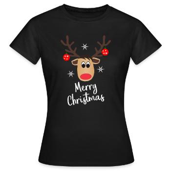 Rentier Merry Christmas Weihnachten Geschenk - Frauen T-Shirt - Schwarz - Vorne - AI Model Female 172 dark (172cm)