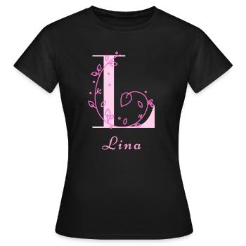 LINA Nom Chemise Fleurs Lettres Femmes - T-shirt Femme - noir - Devant - AI Model Female 172 dark (172cm)
