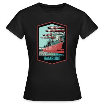 Port de Hambourg et ses navires - T-shirt Femme - noir - Devant - AI Model Female 172 dark (172cm)
