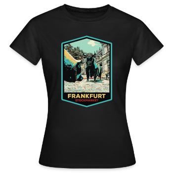Markante Skulptur an der Frankfurter Wertpapierbörse - Frauen T-Shirt - Schwarz - Vorne - AI Model Female 172 dark (172cm)