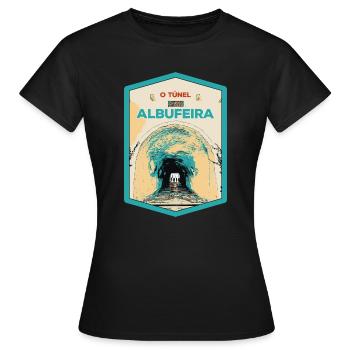 Illustration of the Tunnel to Albufeira Beach - Women's T-Shirt - black - Front - AI Model Female 172 dark (172cm)
