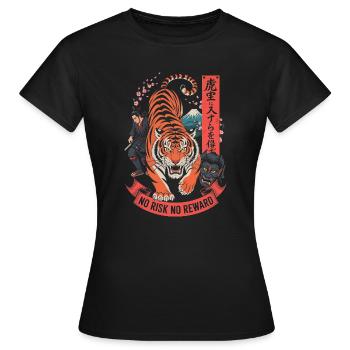 Design du Tiger Samurai Sans Risque Sans Récompense - T-shirt Femme - noir - Devant - AI Model Female 172 dark (172cm)