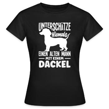 Alter Mann Mit Dackel - Frauen T-Shirt - Schwarz - Vorne - AI Model Female 172 dark (172cm)