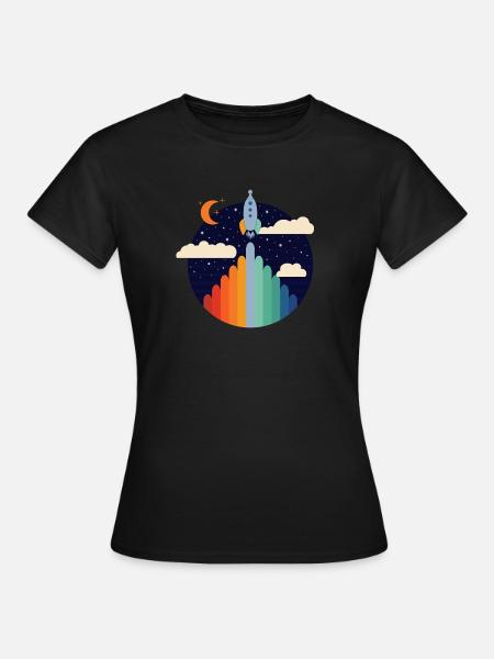 Fusée (Rayures Colorées, Cercle) - T-shirt Femme - noir