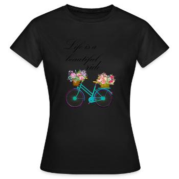Fahrrad mit Blumen im Korb - Frauen T-Shirt - Schwarz - Vorne - AI Model Female 172 dark (172cm)