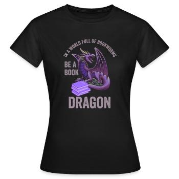 Bookworm Bookdragon Bücher Drache Buchfan Lesefan - Frauen T-Shirt - Schwarz - Vorne - AI Model Female 172 dark (172cm)