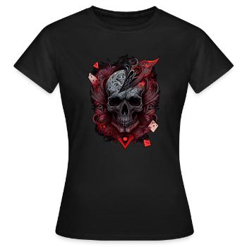Splash mehrfarbiger Totenkopf. Pokerface - Frauen T-Shirt - Schwarz - Vorne - AI Model Female 172 dark (172cm)
