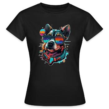 Visage de chien Hipster Bello aux couleurs vives - T-shirt Femme - noir - Devant - AI Model Female 172 dark (172cm)