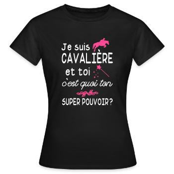 je suis cavalière / cadeau humour cavalière - T-shirt Femme - noir - Devant - AI Model Female 172 dark (172cm)