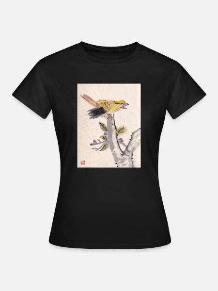 Chinesische Malerei gelber Vogel - Frauen T-Shirt - Schwarz