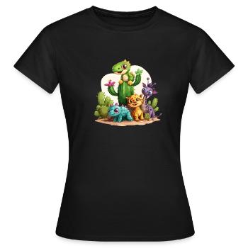 Süße Tierwelt zwischen Kakteen - Frauen T-Shirt - Schwarz - Vorne - AI Model Female 172 dark (172cm)