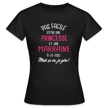 Pas facile d'être princesse et marraine - T-shirt Femme - noir - Devant - AI Model Female 172 dark (172cm)