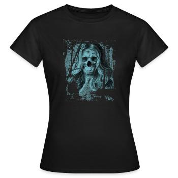 Skull Girl Tuerkis - Frauen T-Shirt - Schwarz - Vorne - AI Model Female 172 dark (172cm)