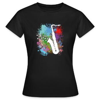 Saxofon auf Farbklecksen - Frauen T-Shirt - Schwarz - Vorne - AI Model Female 172 dark (172cm)