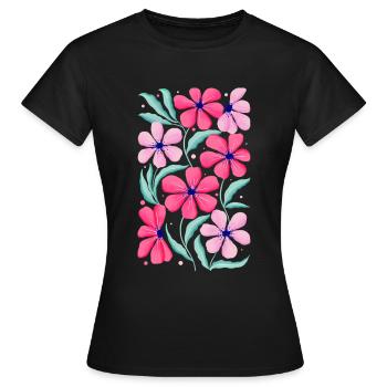 Blumen Dekor in Pink. Personalisierbar - Frauen T-Shirt - Schwarz - Vorne - AI Model Female 172 dark (172cm)