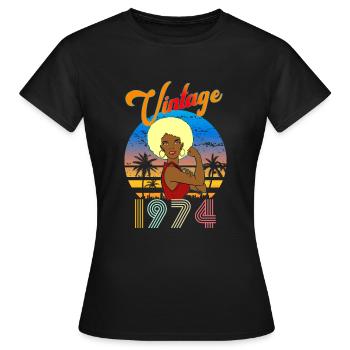 Geburtstag 1978 vintage blonde Afro Frau - Frauen T-Shirt - Schwarz - Vorne - AI Model Female 172 dark (172cm)
