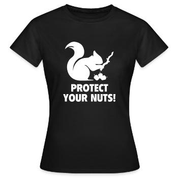Schützen Sie Ihre Nüsse - Frauen T-Shirt - Schwarz - Vorne - AI Model Female 172 dark (172cm)