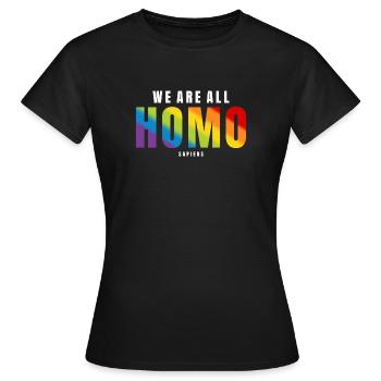 Pride "We Are ALL Homo Sapiens" LGBTQ+ - Frauen T-Shirt - Schwarz - Vorne - AI Model Female 172 dark (172cm)